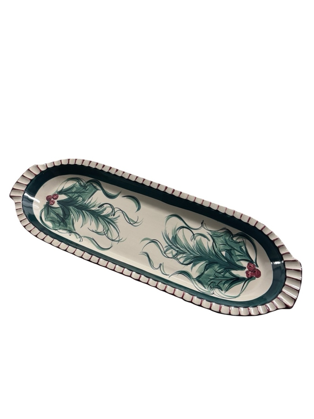 Gail Pittman Christmas Holly 1995 "Hollylujah" Long Serving Platter 21"